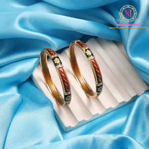 Meenakari Stone Bangles | Golden Polish Lakh Base Premium Set