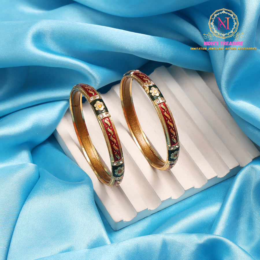 Meenakari Stone Bangles | Golden Polish Lakh Base Premium Set