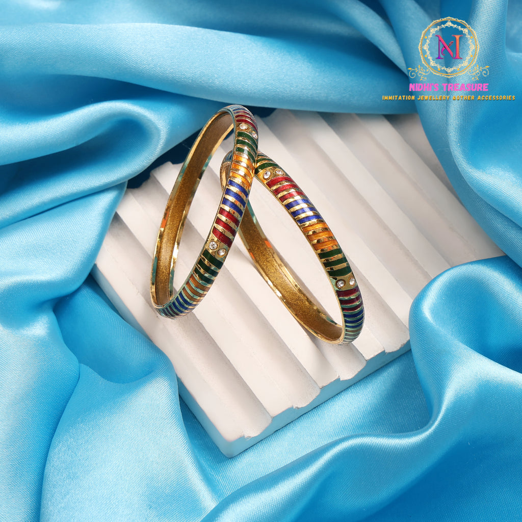 Lahriya Meenakari Bangles | Golden Lakh Base Traditional Design