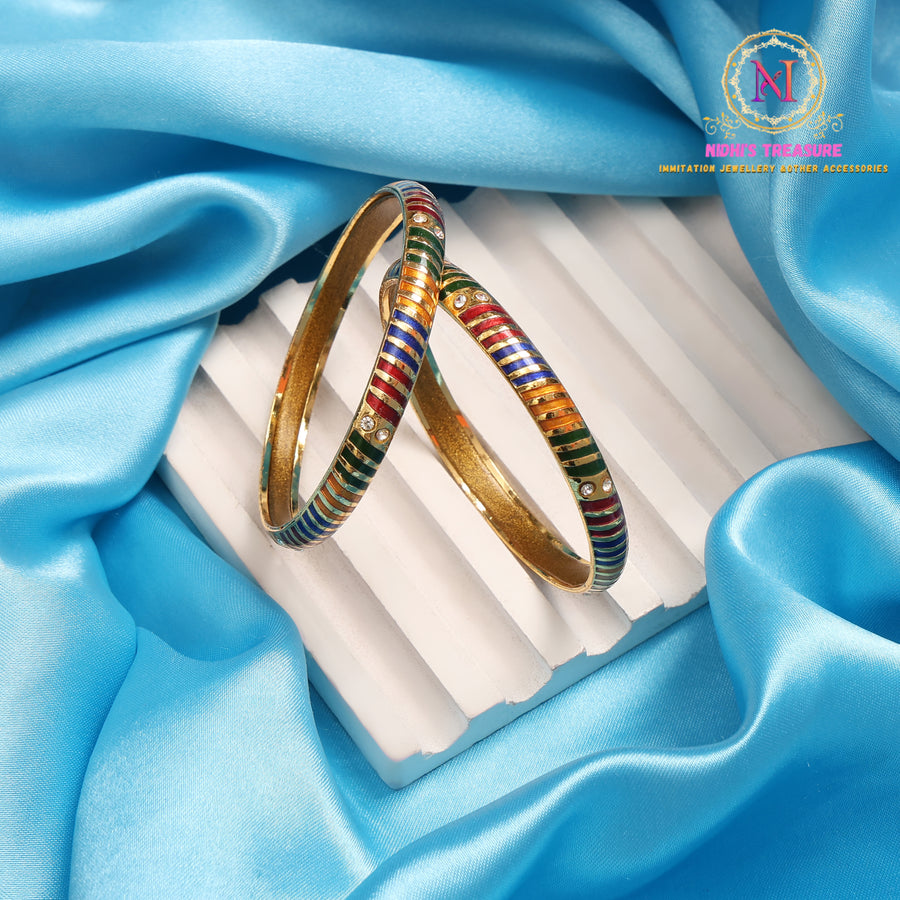 Lahriya Meenakari Bangles | Golden Lakh Base Traditional Design