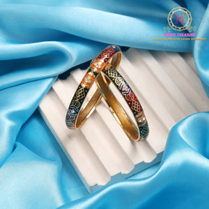 Check Design Meenakari Bangles | Golden Lakh Base Premium Set