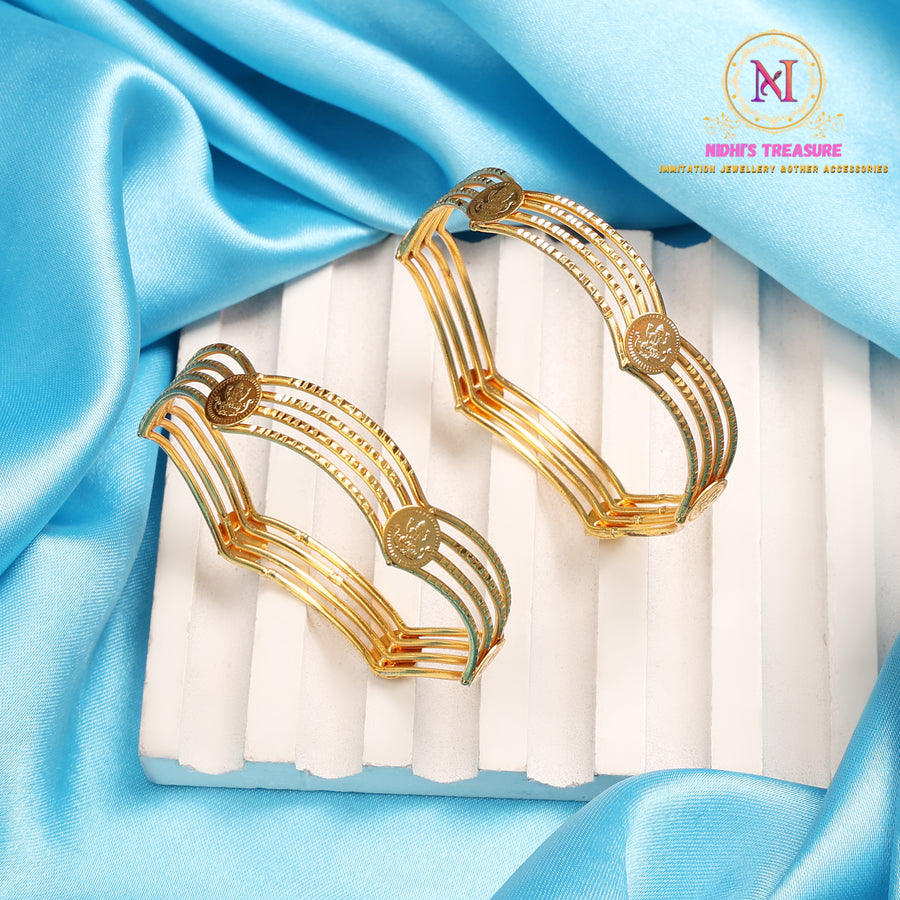 Ginni Work Bangles | Golden Polish Multi-String Premium Set