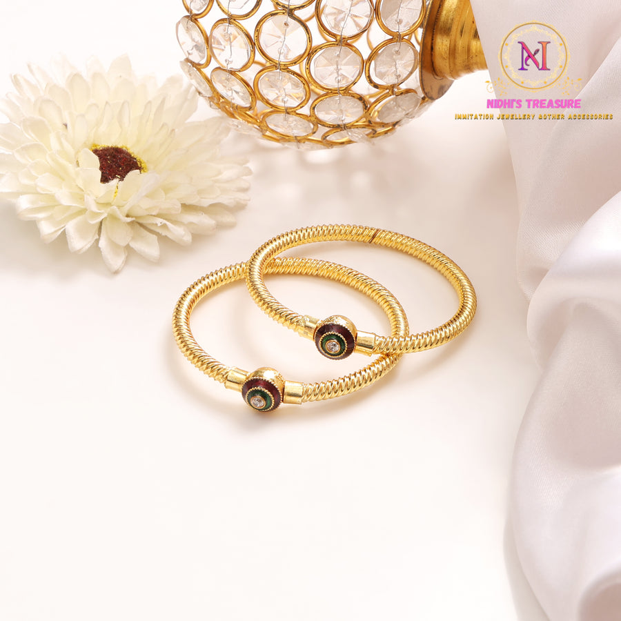 Antique Meenakari Kade with Top Stone Work | Golden Finish Kada