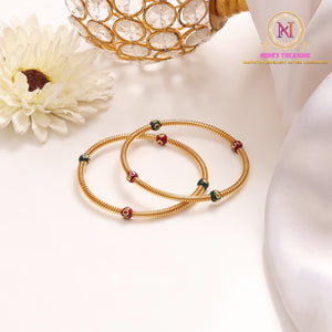 Antique Bangles with Center Stone & Pearl Work | Golden Finish