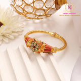 Antique Floral Kada – Orange Stone | Openable Golden Bracelet