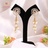 Peacock American Diamond Long Earrings | Pearl Drop Golden Dangler
