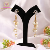 Peacock Pearl Drop Long Earrings | Golden Finish Designer Danglers