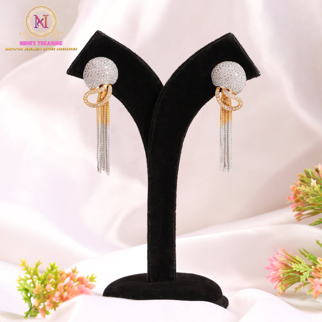 American Diamond Chain Dangler Earrings | Dual Tone Long Designer Earrings