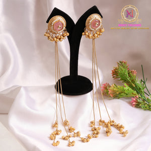 Kashmiri Bird Long Earrings – Baby Pink | Chain Ghunghroo Danglers