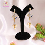 Blue Stone AD Pearl Drop Earrings | Dual Tone Designer Danglers