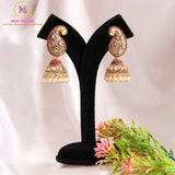Antique Jhumki Earrings with Stone & Pearl Work | Golden Ethnic Design