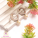 Dual Tone C-Shaped Earrings with Pearl Drop | Black Polish Designer Style