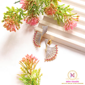 Pink American Diamond Designer Stud Earrings | Golden Finish