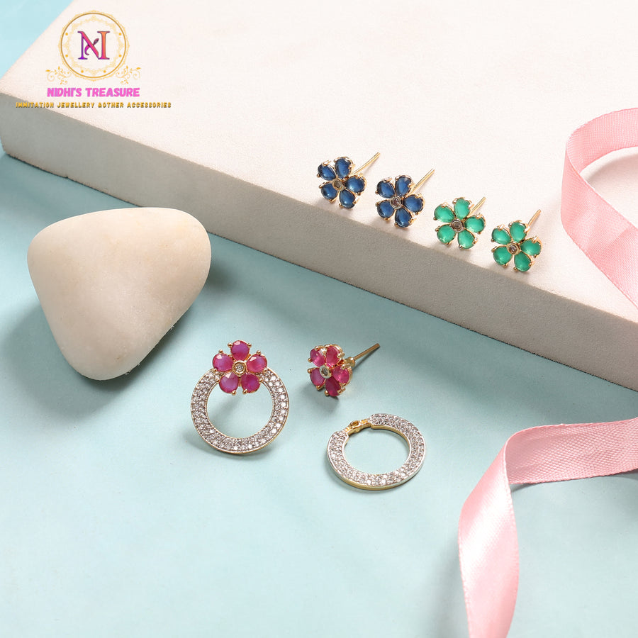 Detachable Floral Earrings Set (6-in-1) | AD Multi-Style Designer Set