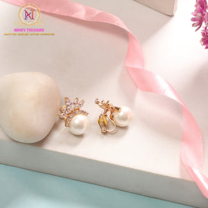 Clip-On American Diamond Pearl Stud Earrings | No Piercing Required