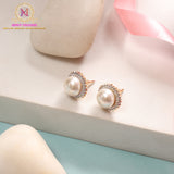 Pearl American Diamond Stud Earrings | Elegant Minimal Design