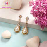 American Diamond Big Pearl Drop Earrings | Golden Finish Statement Danglers