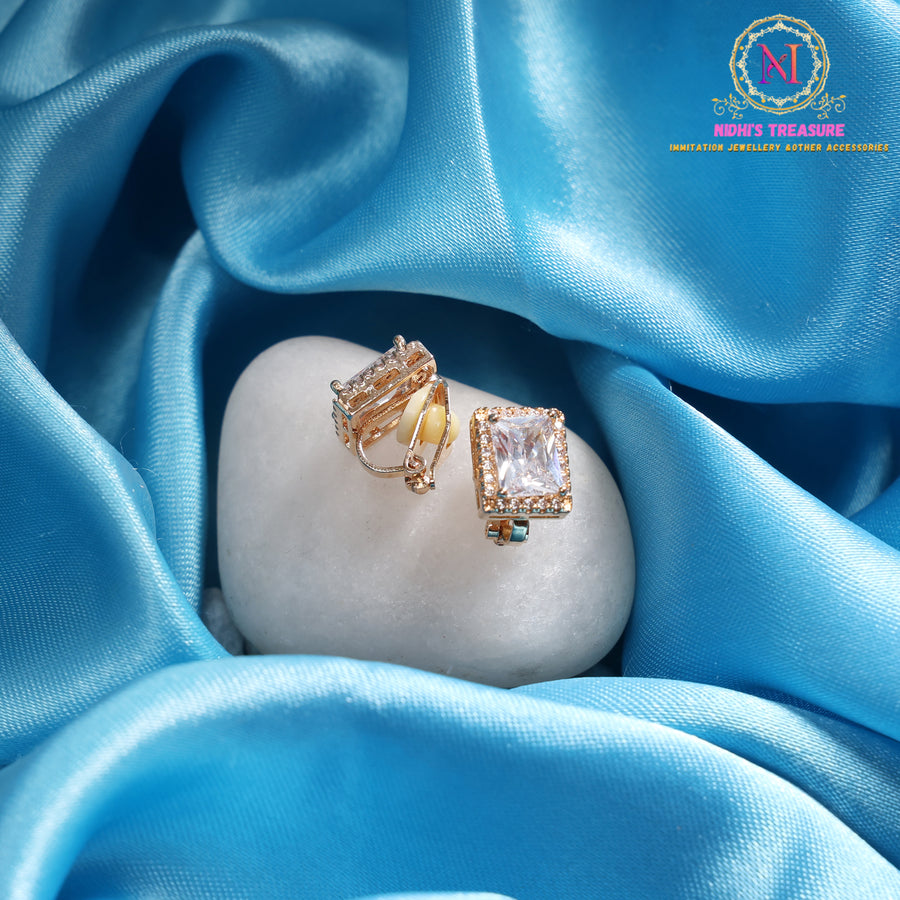Clip-On American Diamond Stud Earrings | No Piercing Required