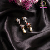Red Jhumki Earrings with Pearl Drop | American Diamond Ethnic Design