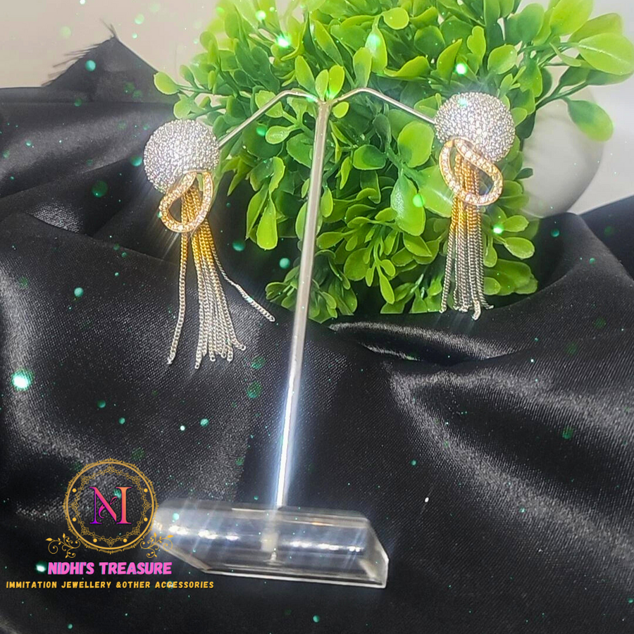 Dual Tone Loop Tassel Earrings