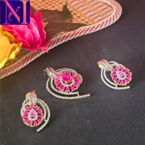 American Diamond Pink Pendant Set